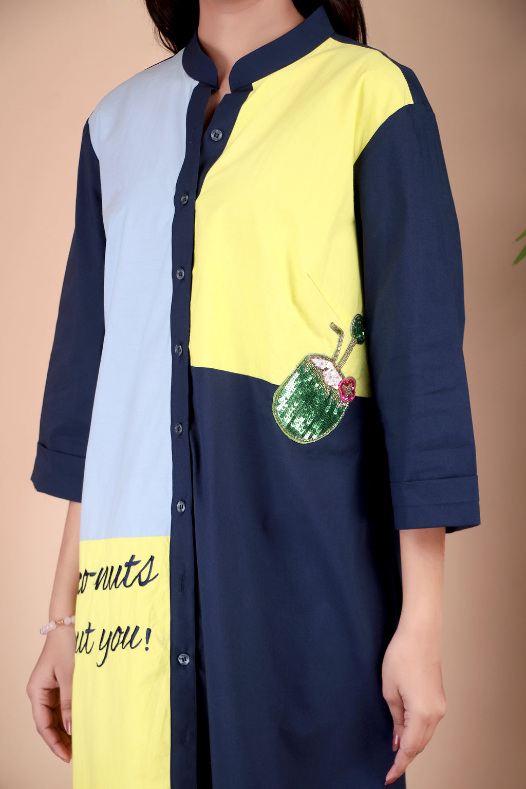 Navy, Yellow & Sky Blue Cotton Poplin Shirt