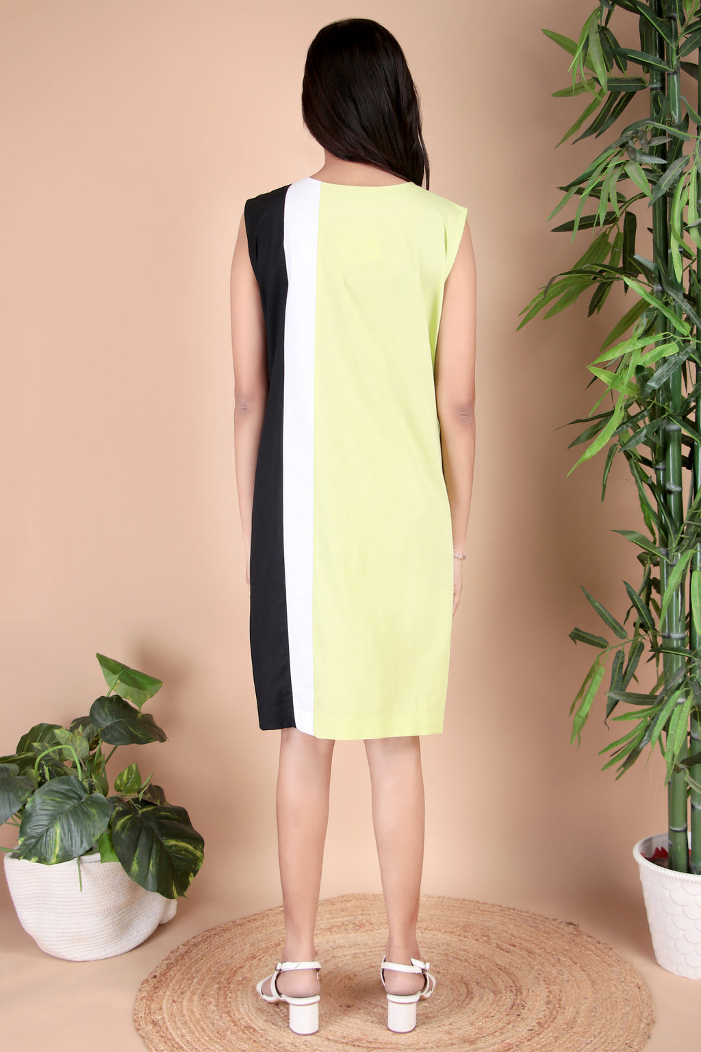 Lime & Black Contrast Cotton Poplin Dress