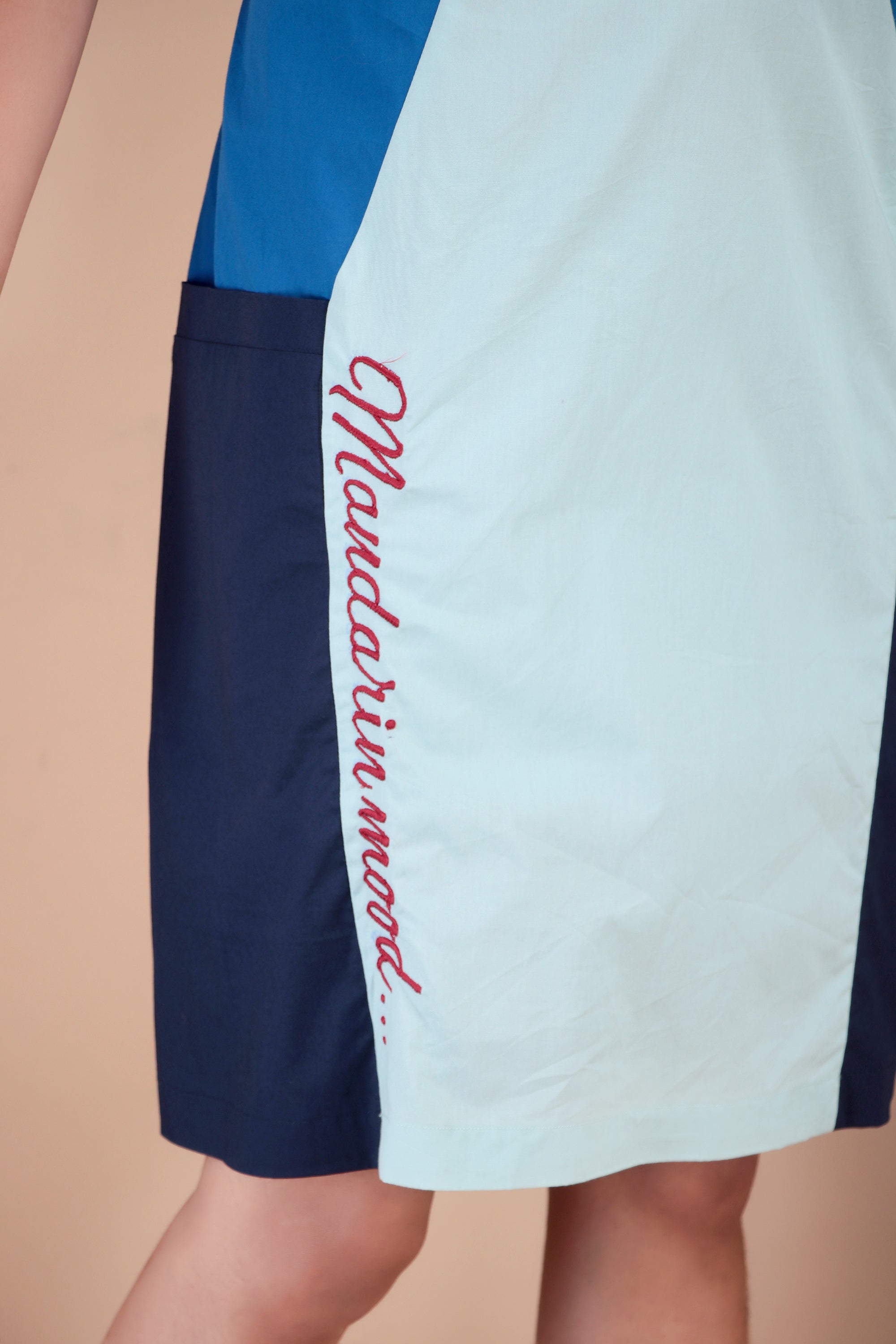 Navy & Orange Colourblock Cotton Poplin Dress
