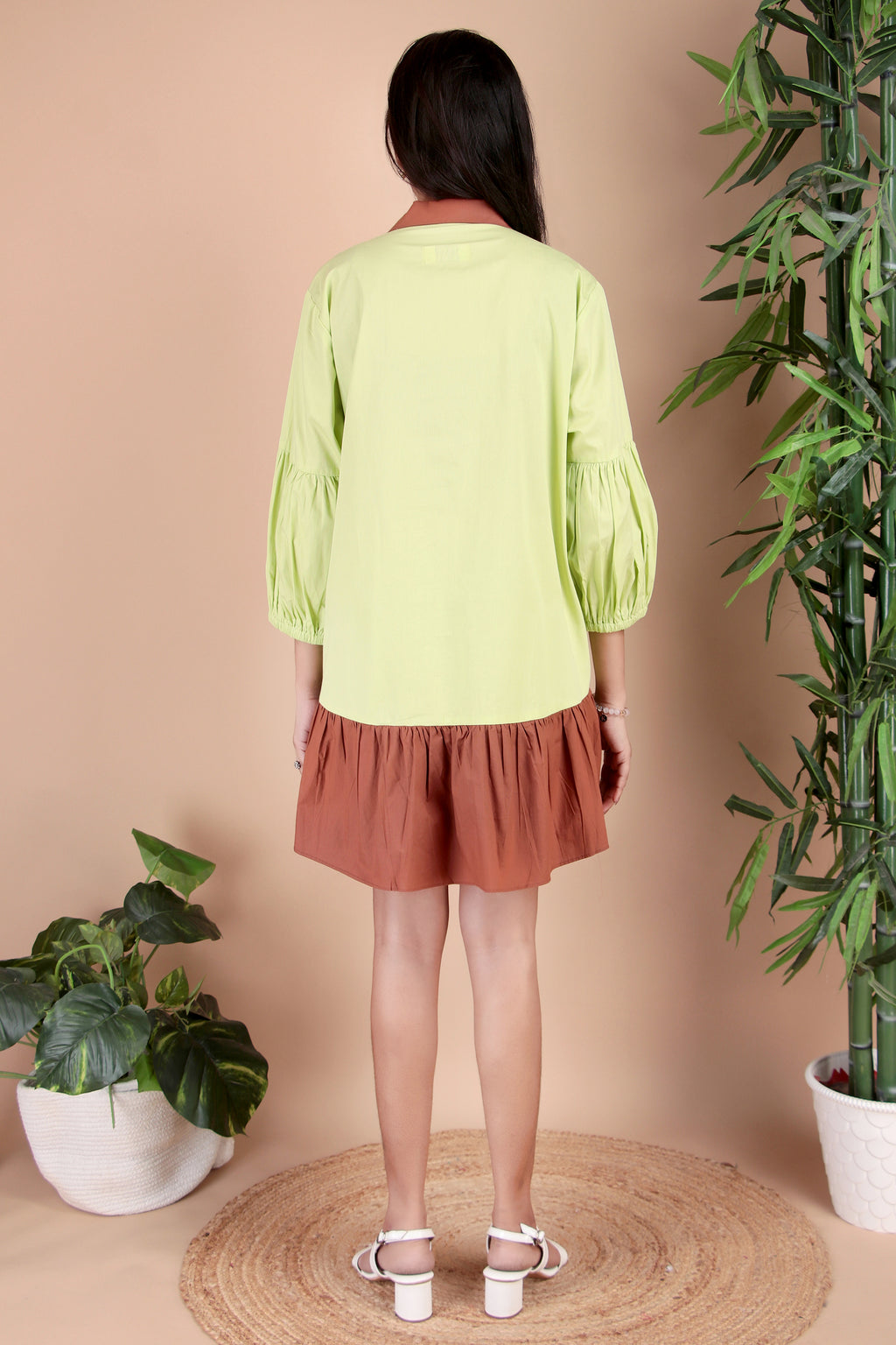 Lime & Mocha Ruffle Hem Cotton Poplin Dress
