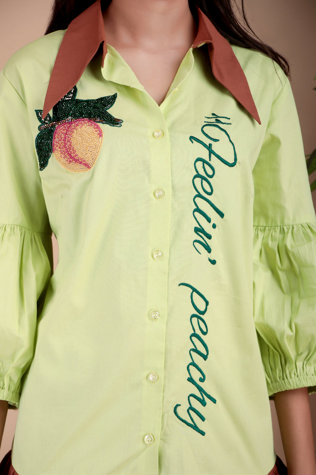Lime & Mocha Ruffle Hem Cotton Poplin Dress