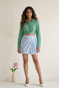 Green Stripe Cotton Shirt & Gingham Skirt Co-ord Set