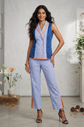 Blue Pinstripe Pure Cotton Waistcoat & Trouser Co-ord Set