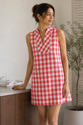 Red & White Gingham Pure Cotton Sleeveless Mini Dress