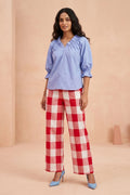 Powder Blue Cotton Poplin Blouse & Gingham Trouser Co-ord Set