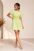 Lime Green Striped Breathable Cotton Mini Dress
