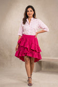 Pink Bow-Print Cotton Shirt & Poplin Ruffle Skirt Co-ord Set