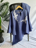 Indigo Asymmetric Linen Coord Set with Lace Embroidery