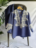 Royal Blue Tunic with Intricate Cream Embroidery