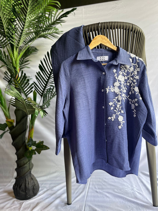 Indigo linen floral coord set