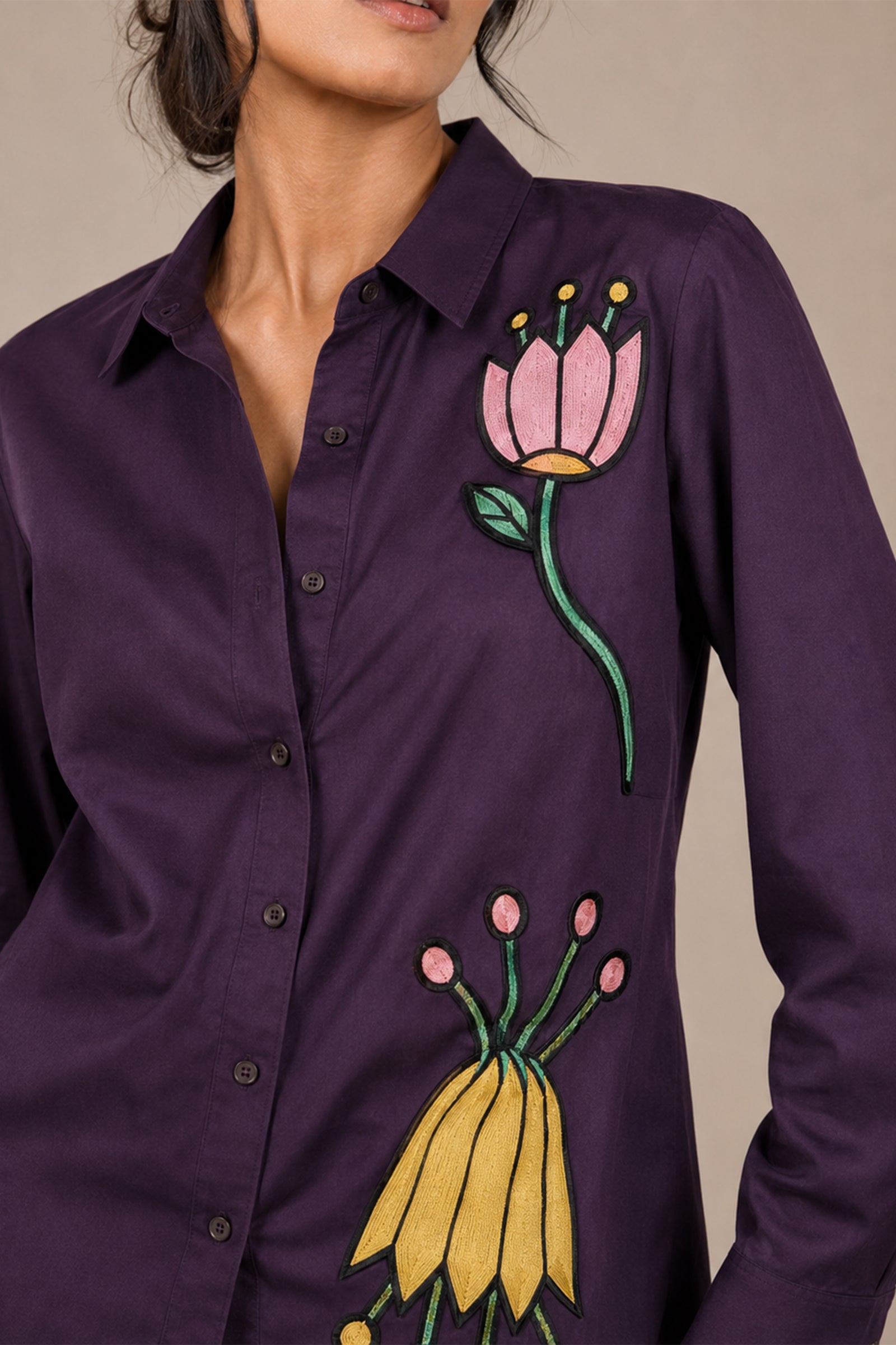 Deep Plum Floral Patchwork Cotton Poplin Co-ord Set