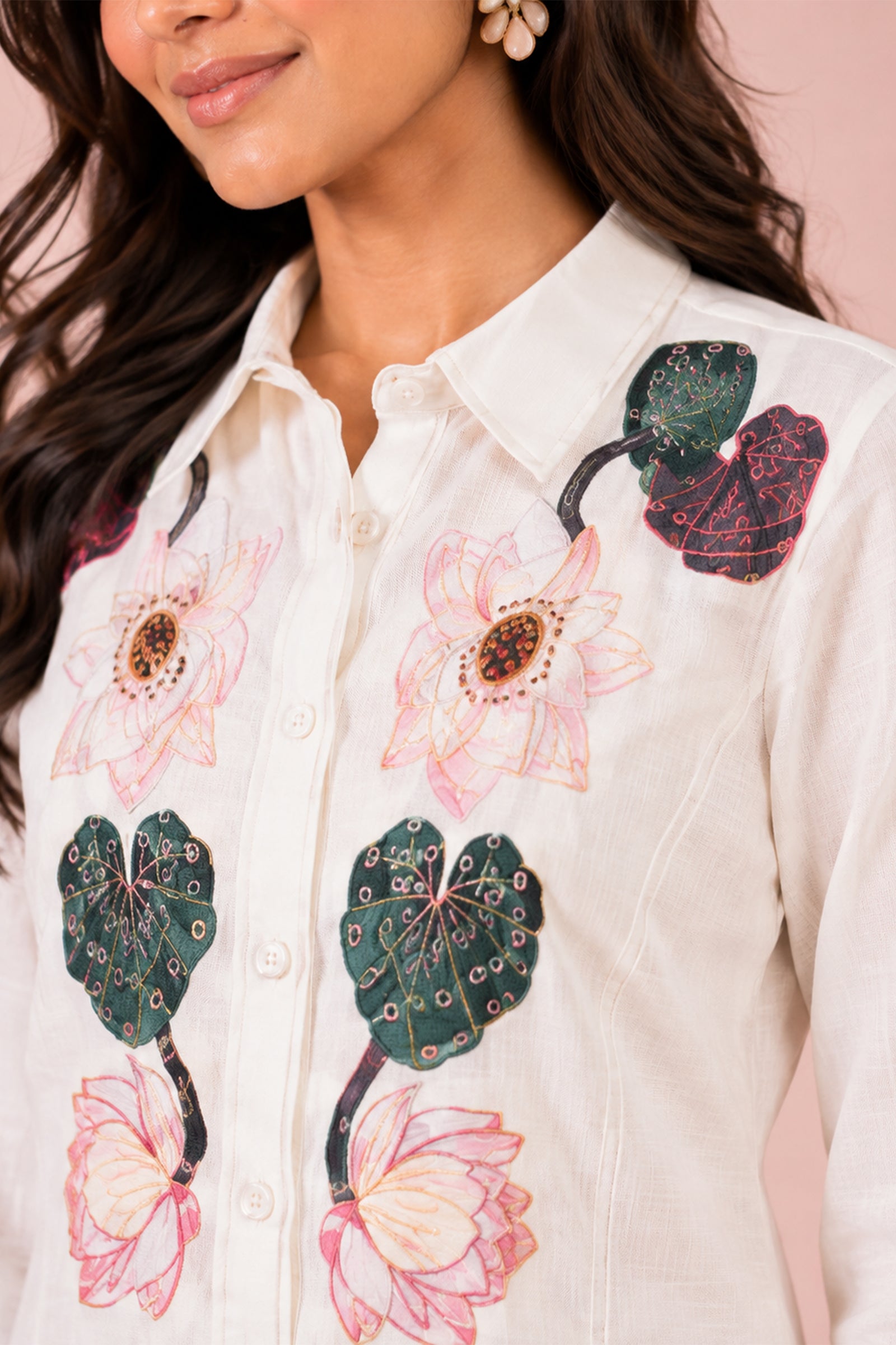 White Floral Patchwork Shirt & Pink Gingham Cotton Poplin Co-ord Set