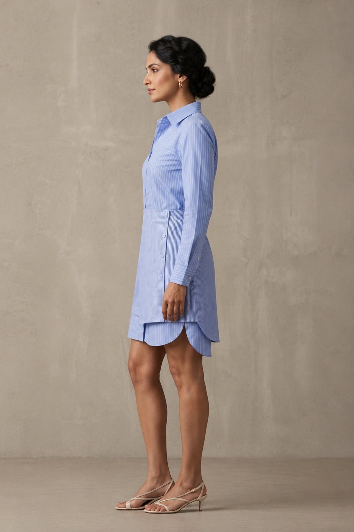 Blue Stripe Pure Cotton Poplin Shirt & Wrap Skirt Co-ord Set