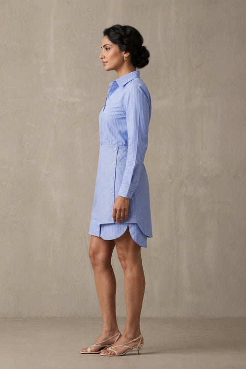 Blue Stripe Pure Cotton Poplin Shirt & Wrap Skirt Co-ord Set