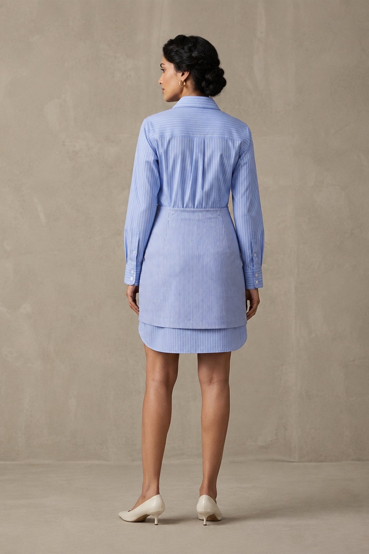Blue Stripe Pure Cotton Poplin Shirt & Wrap Skirt Co-ord Set