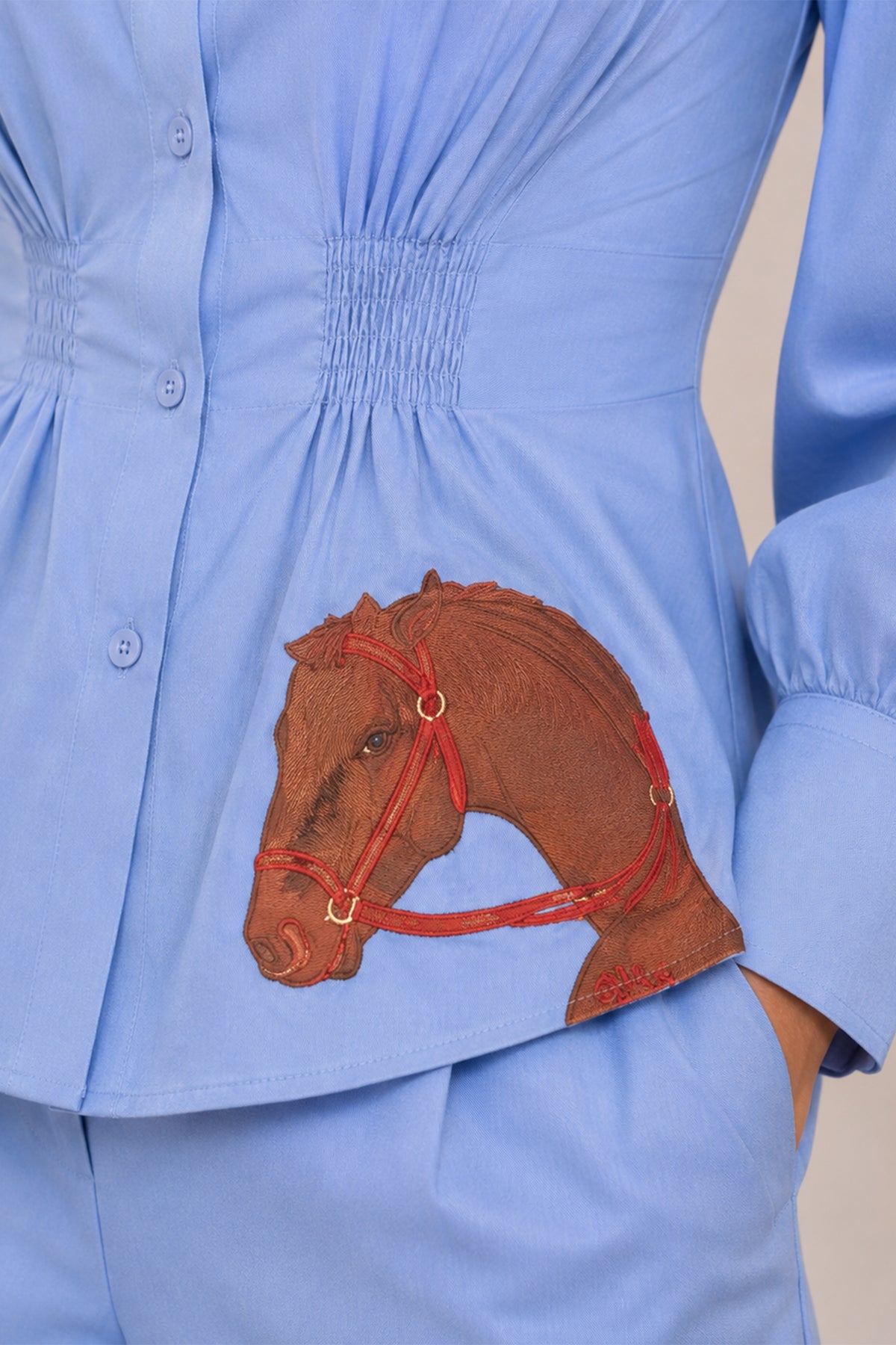 Powder Blue Horse-Patch Cotton Poplin Shirt & Trouser Co-ord Set