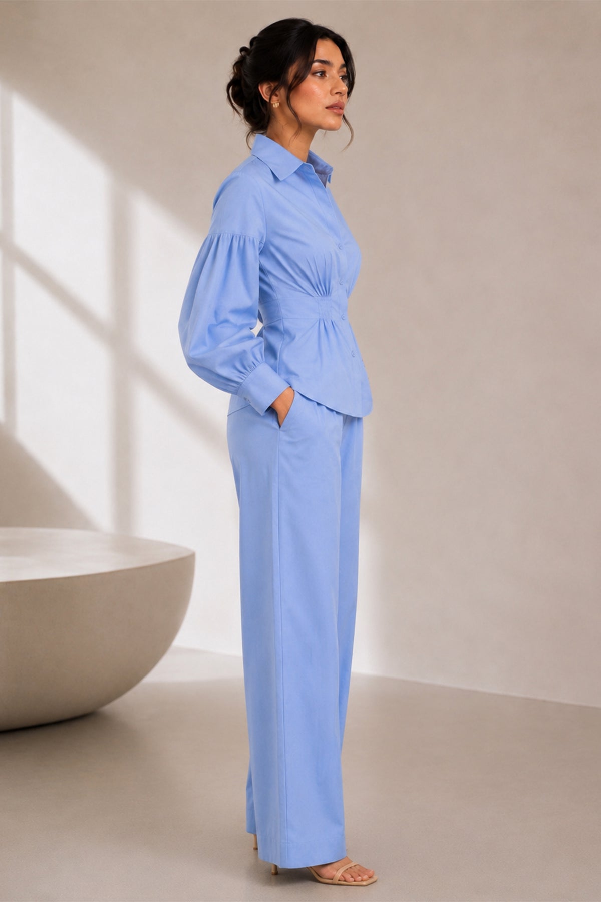 Powder Blue Horse-Patch Cotton Poplin Shirt & Trouser Co-ord Set