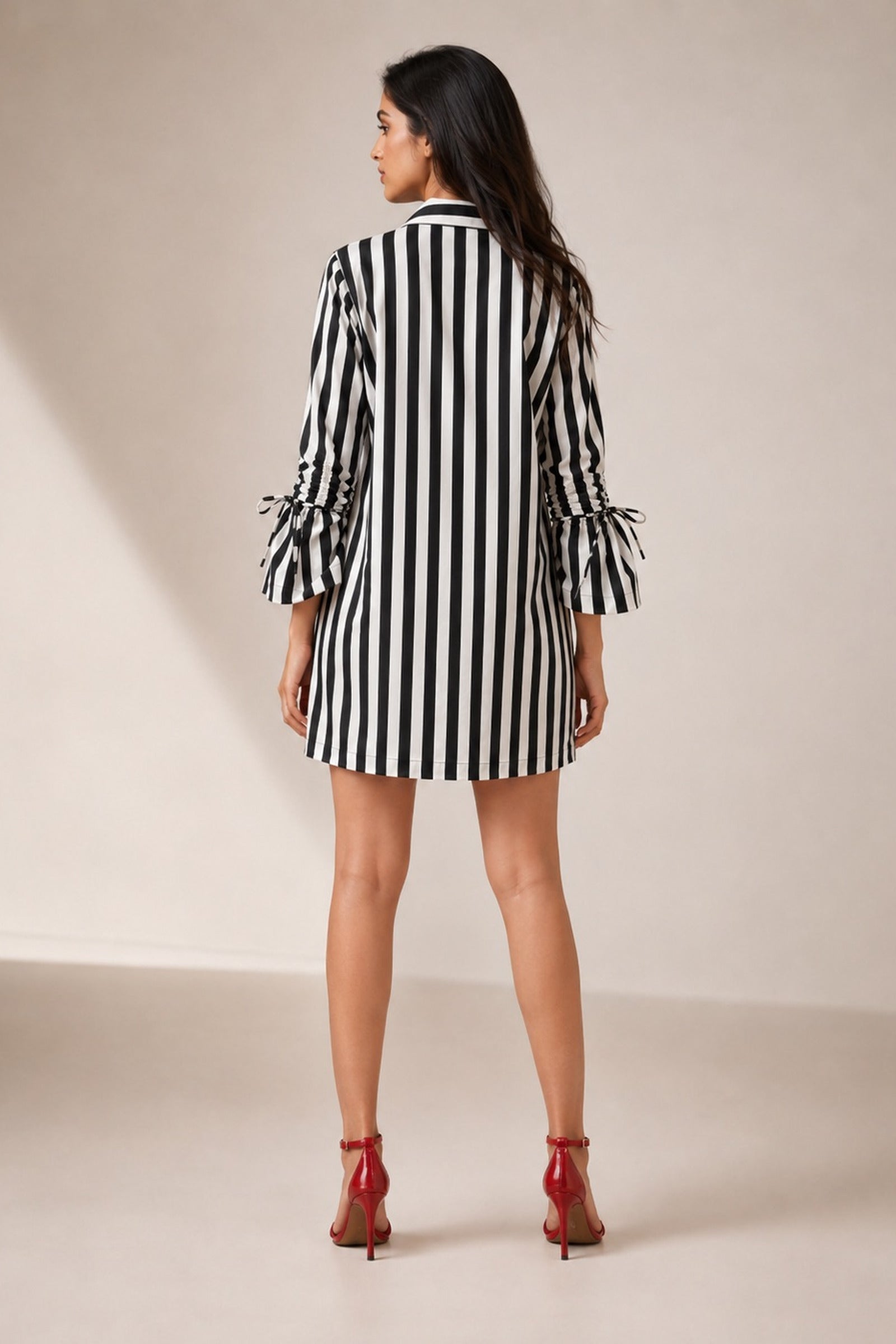 Black & White Striped Hand-Embroidered Cotton Shirt Dress