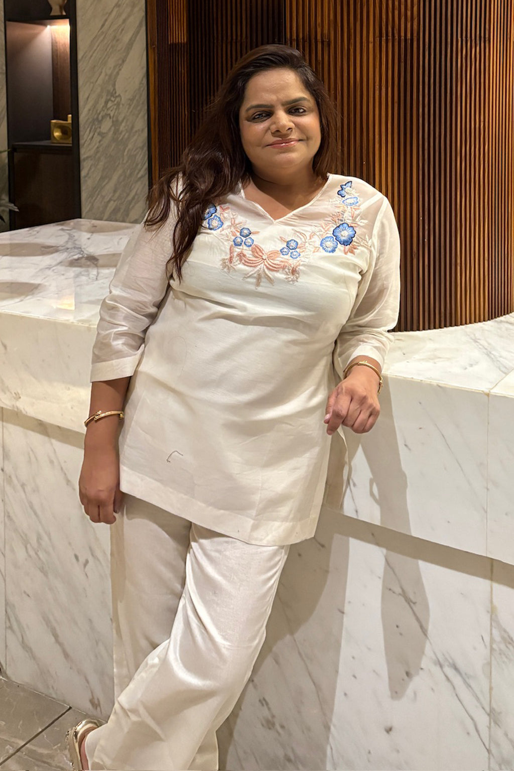 Ivory Blue Floral Organza Co-Ord Set
