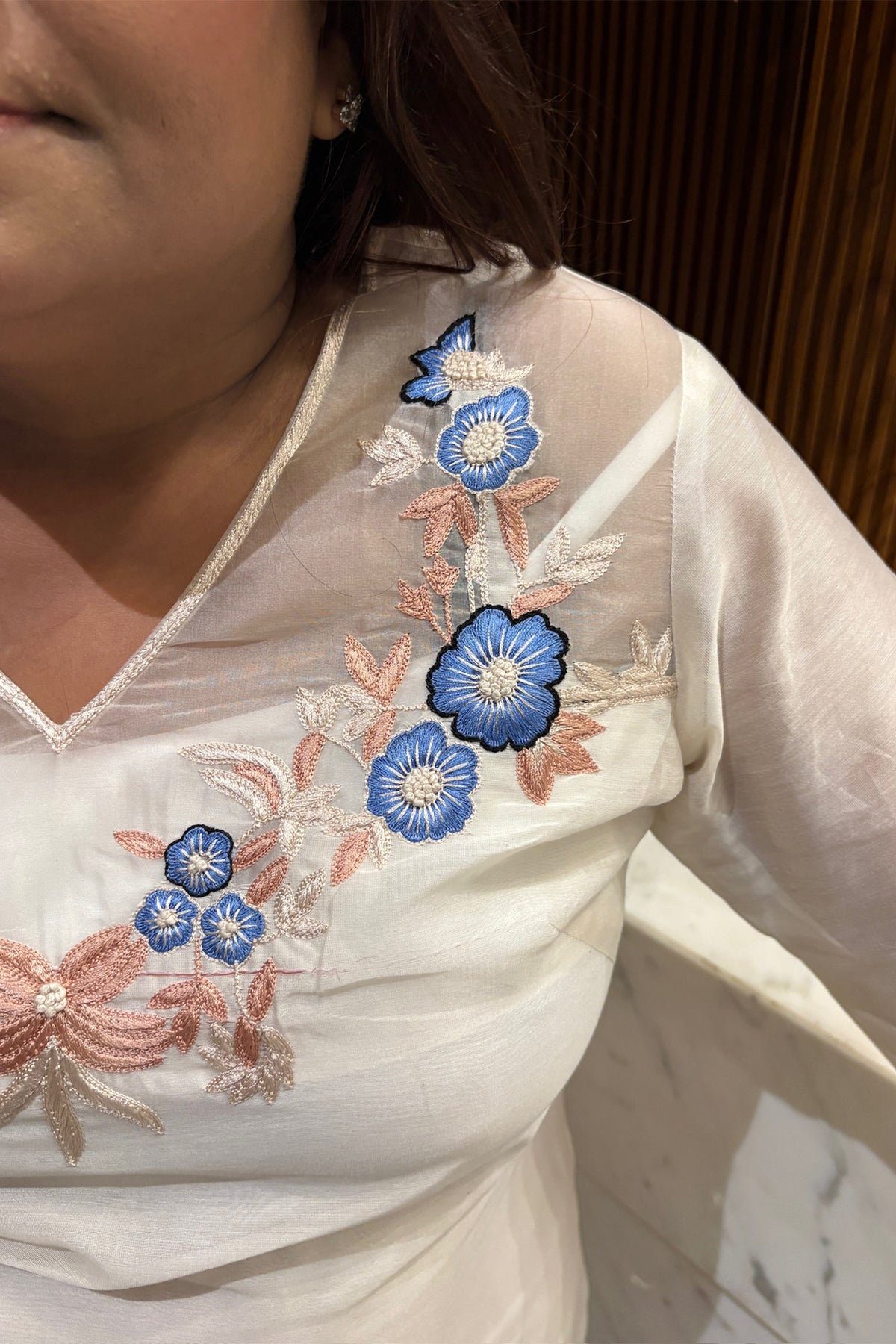 Ivory Blue Floral Organza Co-Ord Set
